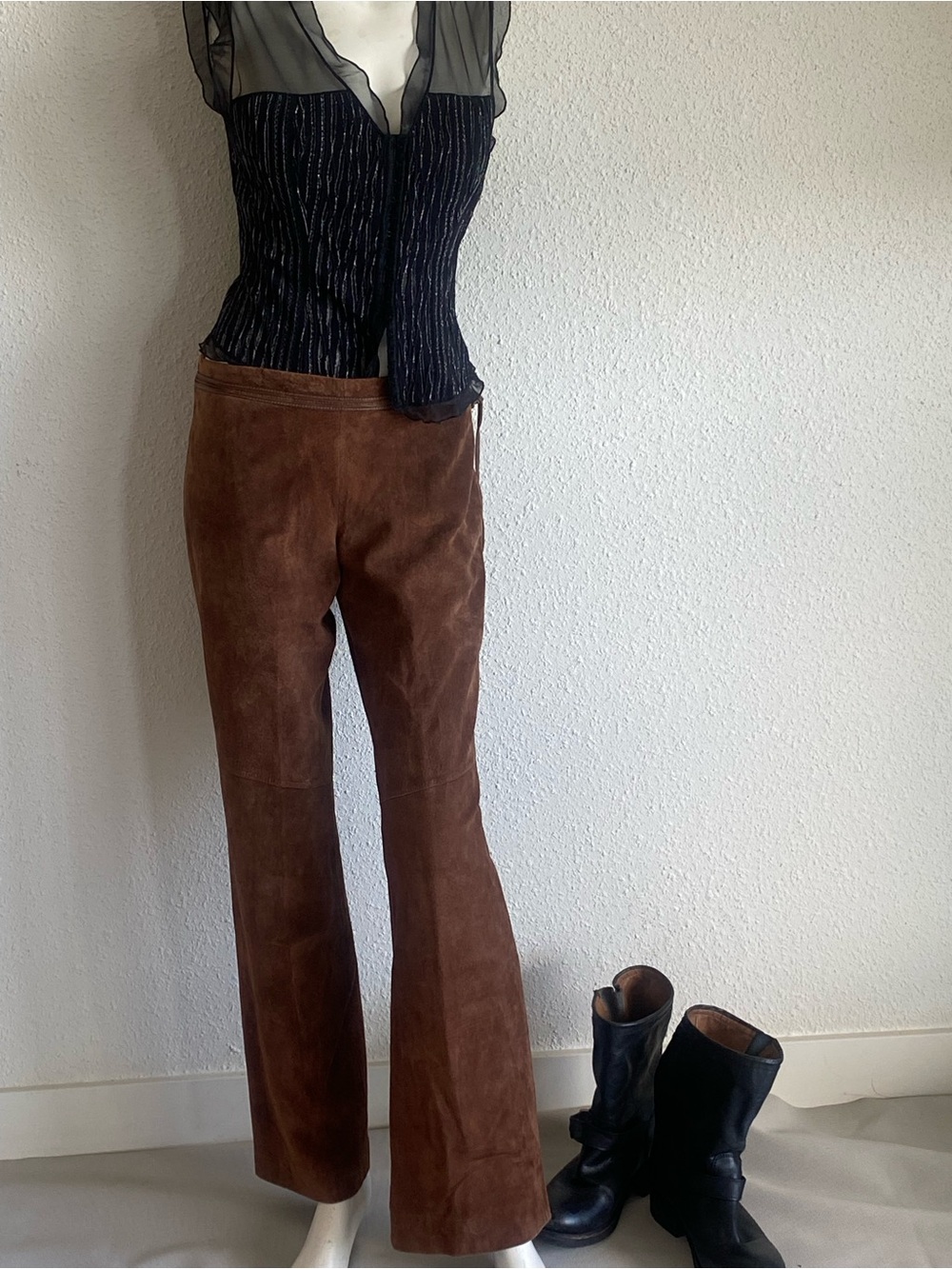 Danier Genuine Suede Leather Pants Chocolate Brown Boho 6